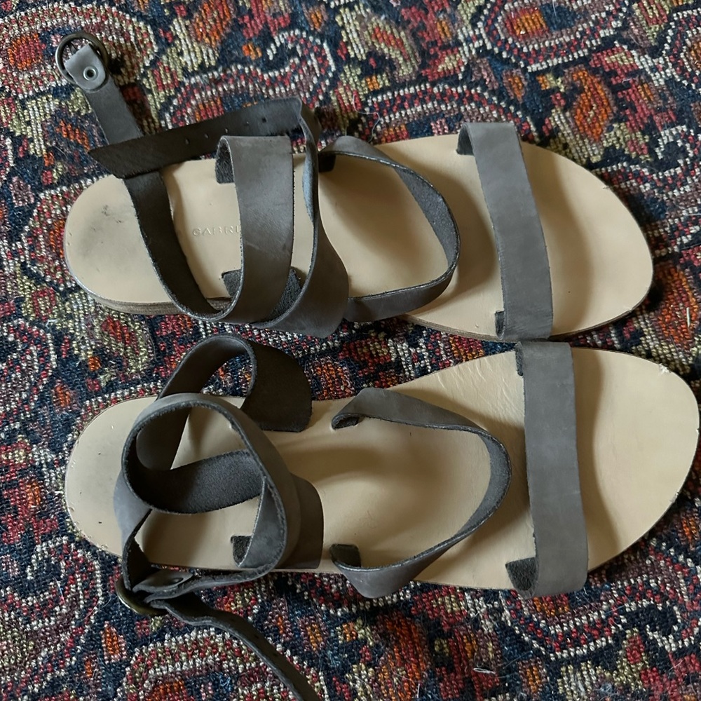 Beautiful, soft leather ankle-wrap sandals, handmade in Greece - Valia Gabriel.